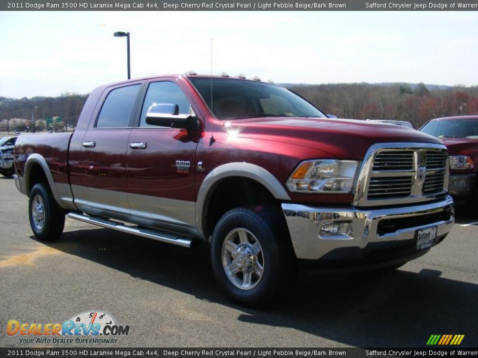 2011 Dodge Ram 3500 HD Laramie Mega Cab 4x4 Deep Cherry Red Crystal Pearl / Light Pebble Beige/Bark Brown Photo #2
