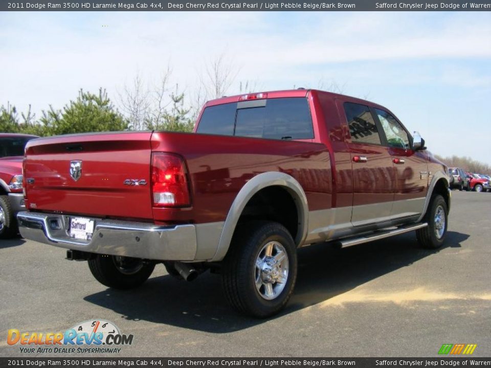 2011 Dodge Ram 3500 HD Laramie Mega Cab 4x4 Deep Cherry Red Crystal Pearl / Light Pebble Beige/Bark Brown Photo #3