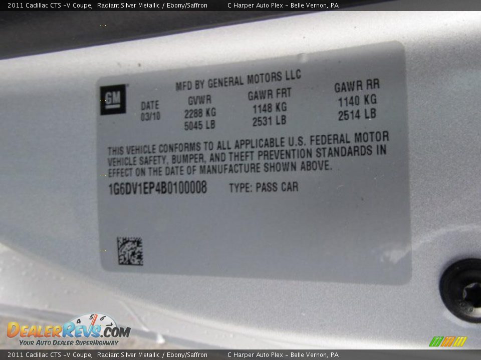 2011 Cadillac CTS -V Coupe Radiant Silver Metallic / Ebony/Saffron Photo #24