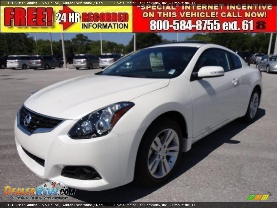 2011 Nissan Altima 2.5 S Coupe Winter Frost White / Red Photo #1