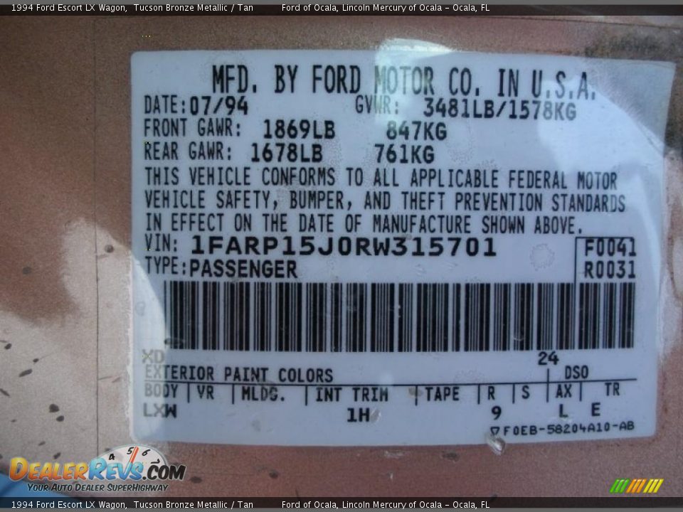 1994 Ford Escort LX Wagon Tucson Bronze Metallic / Tan Photo #24