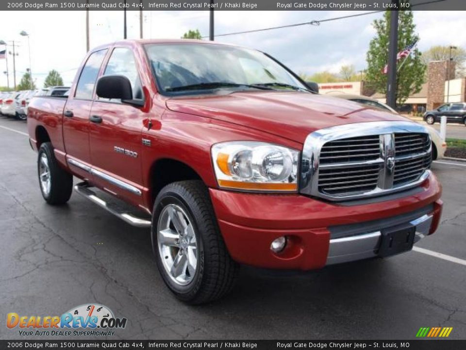 2006 Dodge Ram 1500 Laramie Quad Cab 4x4 Inferno Red Crystal Pearl / Khaki Beige Photo #2