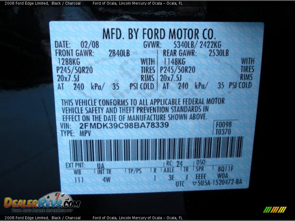 2008 Ford Edge Limited Black / Charcoal Photo #25