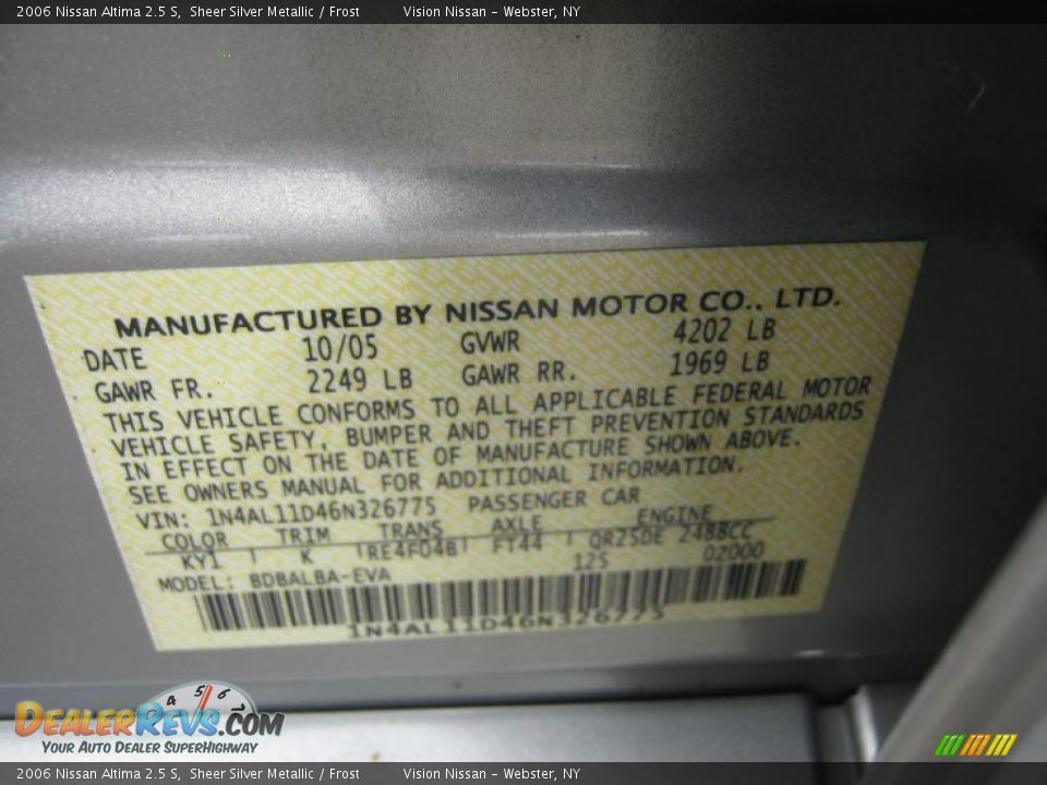 2006 Nissan Altima 2.5 S Sheer Silver Metallic / Frost Photo #24