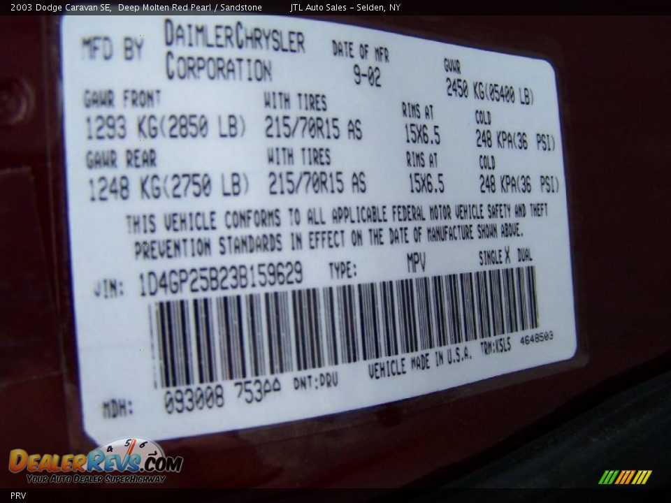 Dodge Color Code PRV Deep Molten Red Pearl