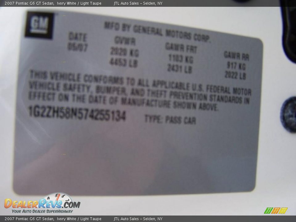 2007 Pontiac G6 GT Sedan Ivory White / Light Taupe Photo #15