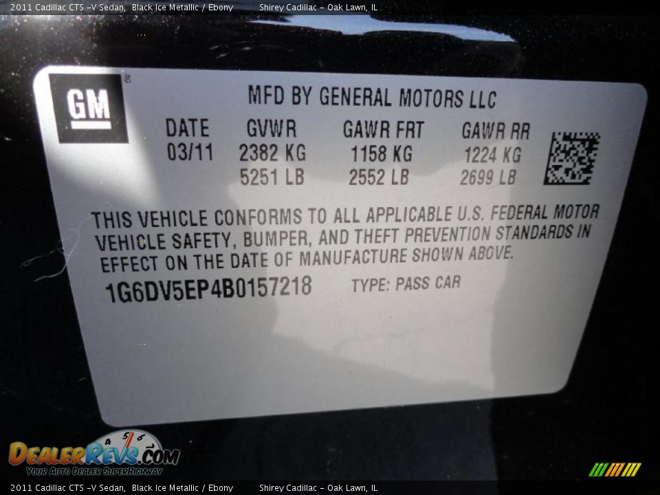 2011 Cadillac CTS -V Sedan Black Ice Metallic / Ebony Photo #18