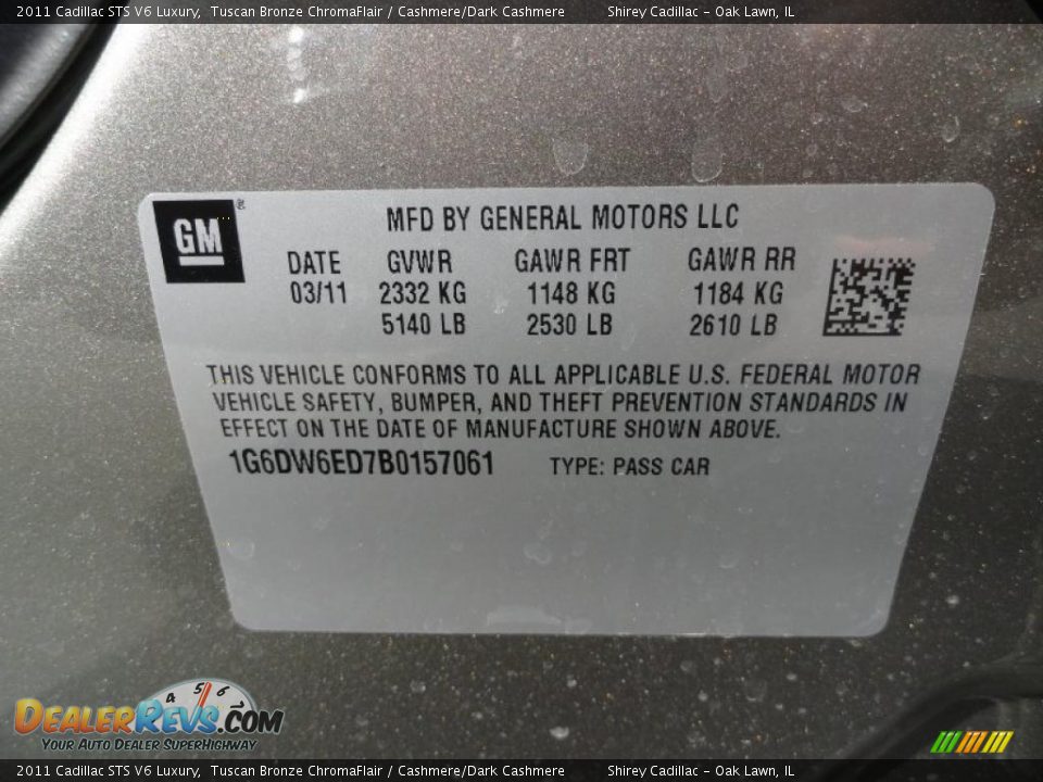 2011 Cadillac STS V6 Luxury Tuscan Bronze ChromaFlair / Cashmere/Dark Cashmere Photo #14