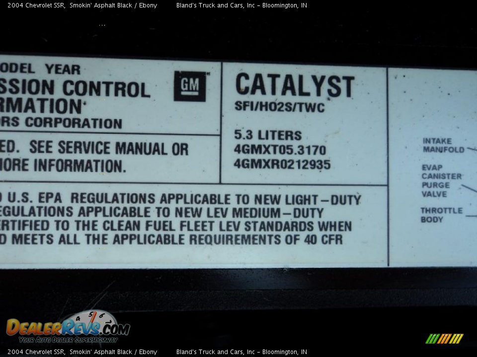 Info Tag of 2004 Chevrolet SSR  Photo #30