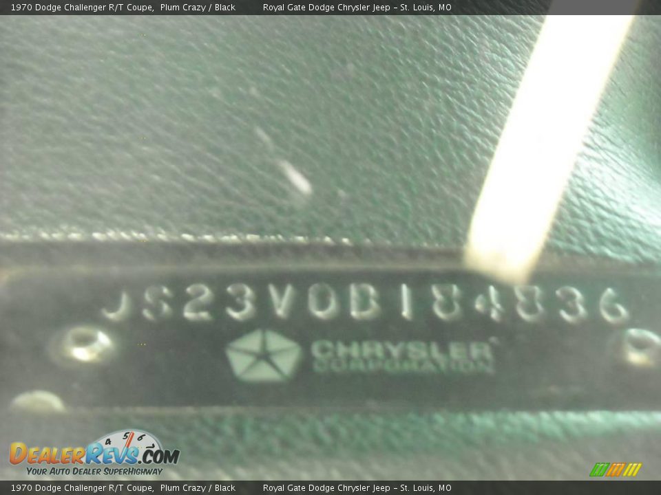 Info Tag of 1970 Dodge Challenger R/T Coupe Photo #28
