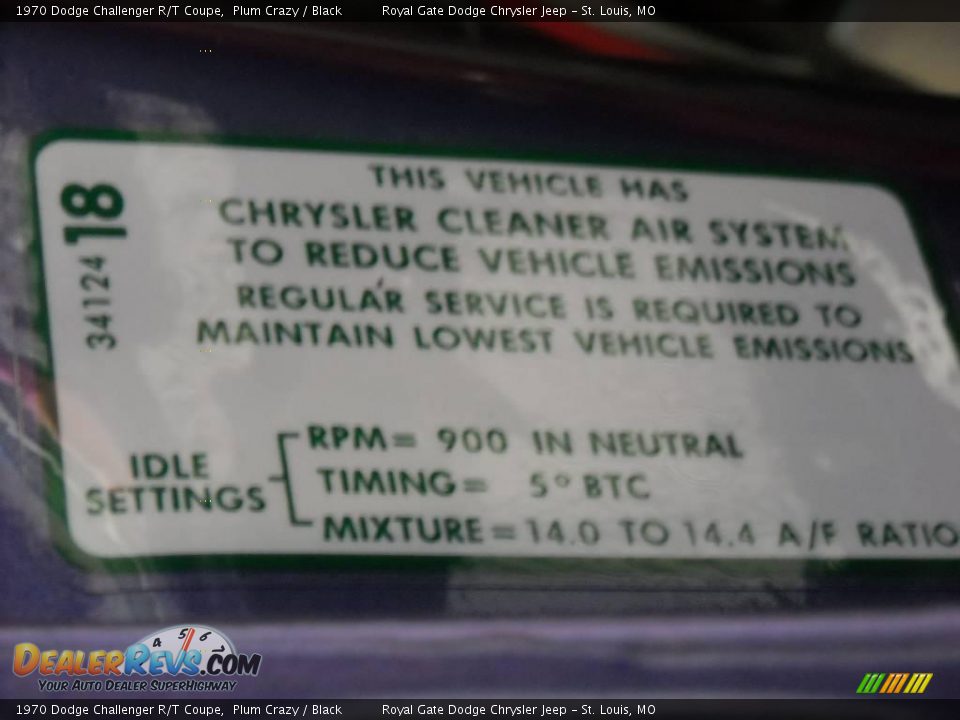 Info Tag of 1970 Dodge Challenger R/T Coupe Photo #30