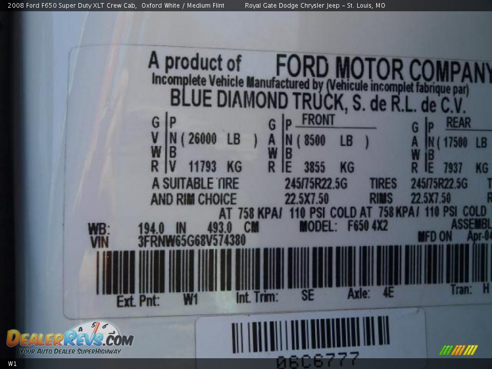 Ford Color Code W1 Oxford White