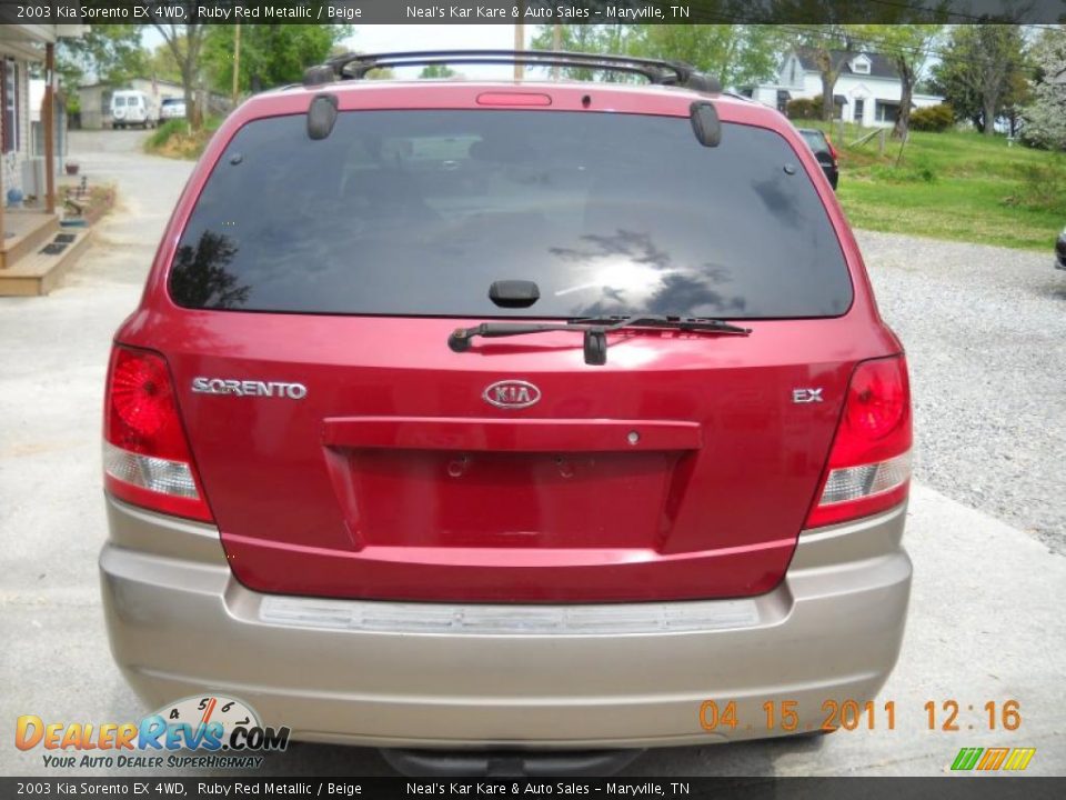 2003 Kia Sorento EX 4WD Ruby Red Metallic / Beige Photo #4
