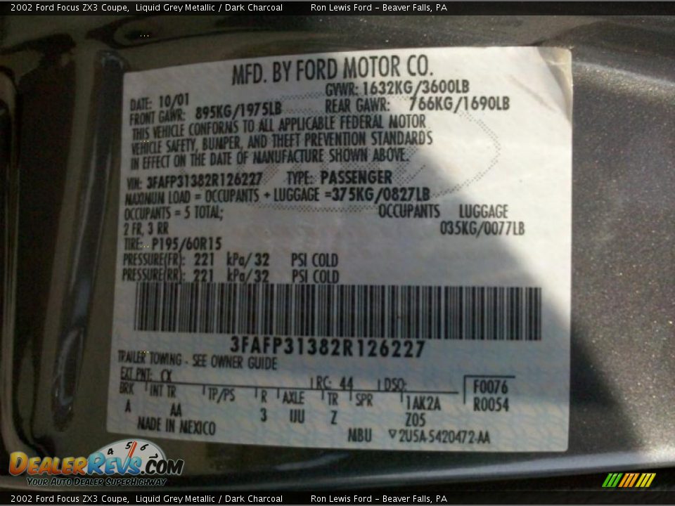 2002 Ford Focus ZX3 Coupe Liquid Grey Metallic / Dark Charcoal Photo #9