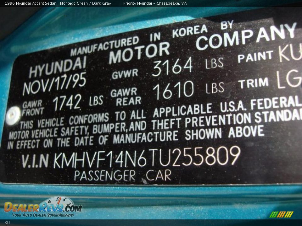 Hyundai Color Code KU Montego Green