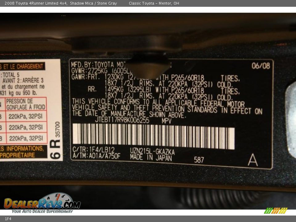 Toyota Color Code 1F4 Shadow Mica