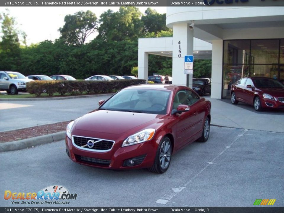 2011 Volvo C70 T5 Flamenco Red Metallic / Soverign Hide Calcite Leather/Umbra Brown Photo #3