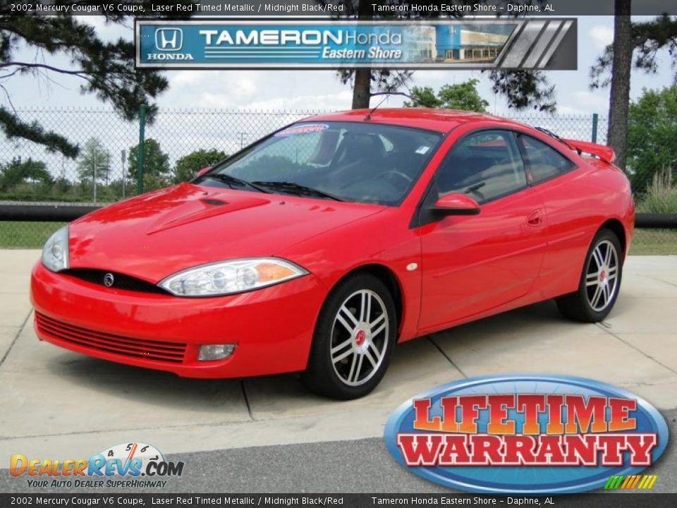 2002 Mercury Cougar V6 Coupe Laser Red Tinted Metallic / Midnight Black/Red Photo #1