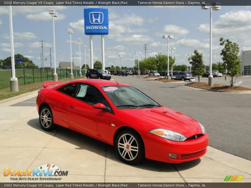 2002 Mercury Cougar V6 Coupe Laser Red Tinted Metallic / Midnight Black/Red Photo #2