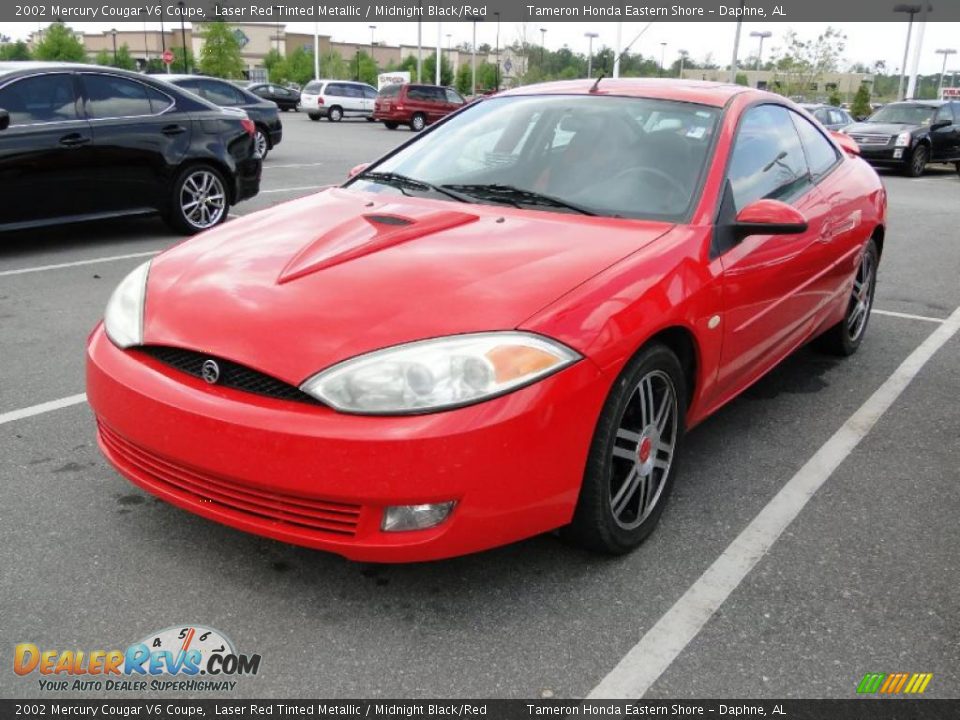 2002 Mercury Cougar V6 Coupe Laser Red Tinted Metallic / Midnight Black/Red Photo #35