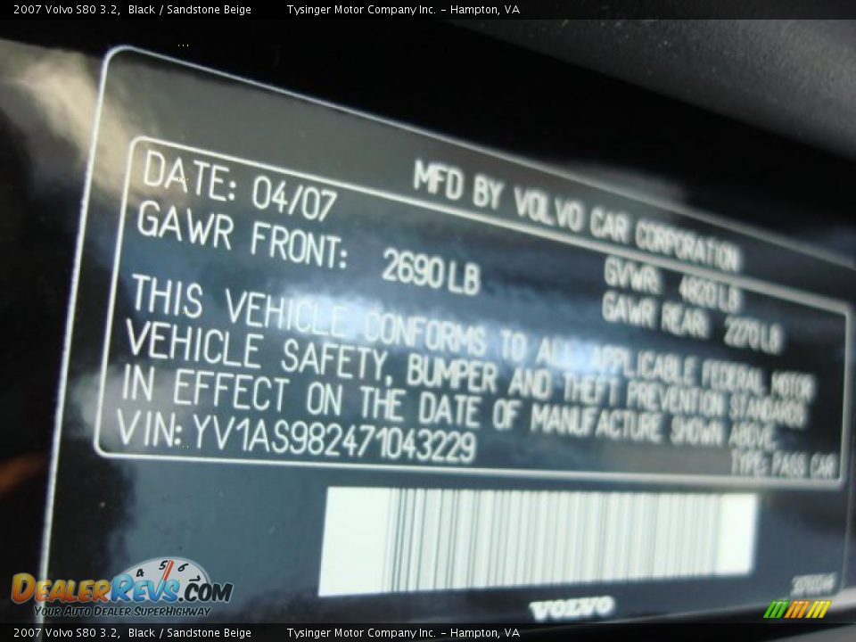 2007 Volvo S80 3.2 Black / Sandstone Beige Photo #25