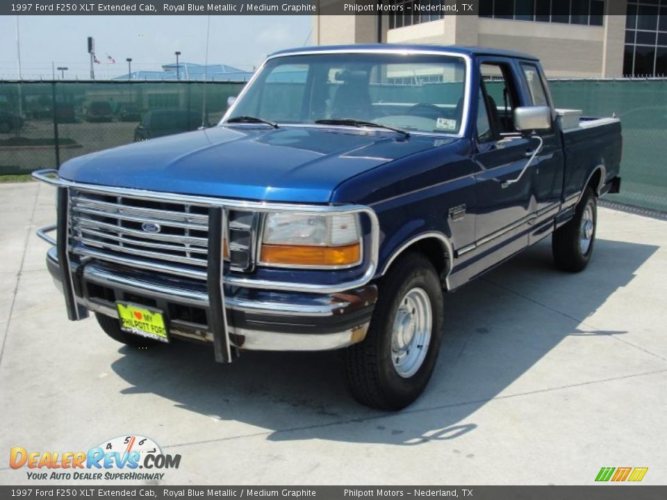 1997 Ford F250 XLT Extended Cab Royal Blue Metallic / Medium Graphite Photo #7