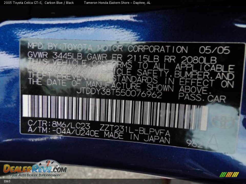 Toyota Color Code 8M6 Carbon Blue