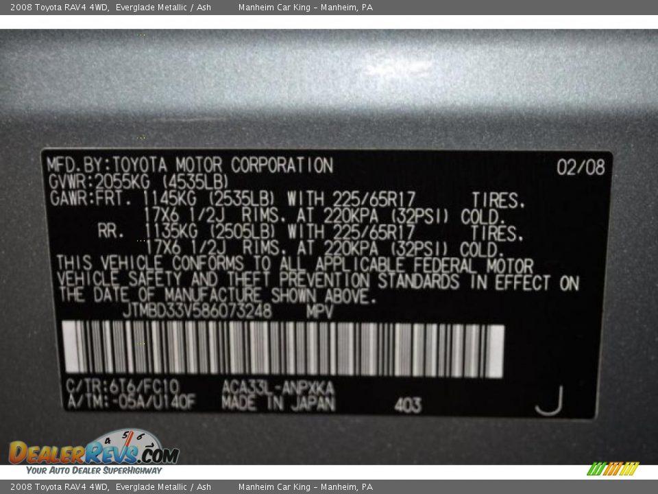 2008 Toyota RAV4 4WD Everglade Metallic / Ash Photo #8