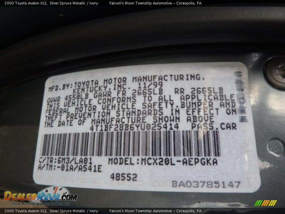 2000 Toyota Avalon XLS Silver Spruce Metallic / Ivory Photo #13