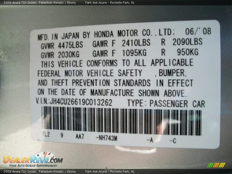 2009 Acura TSX Sedan Palladium Metallic / Ebony Photo #35