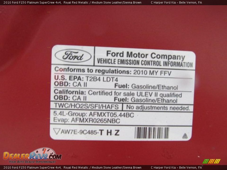 Info Tag of 2010 Ford F150 Platinum SuperCrew 4x4 Photo #14