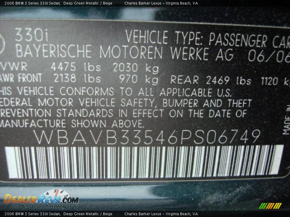 Info Tag of 2006 BMW 3 Series 330i Sedan Photo #25