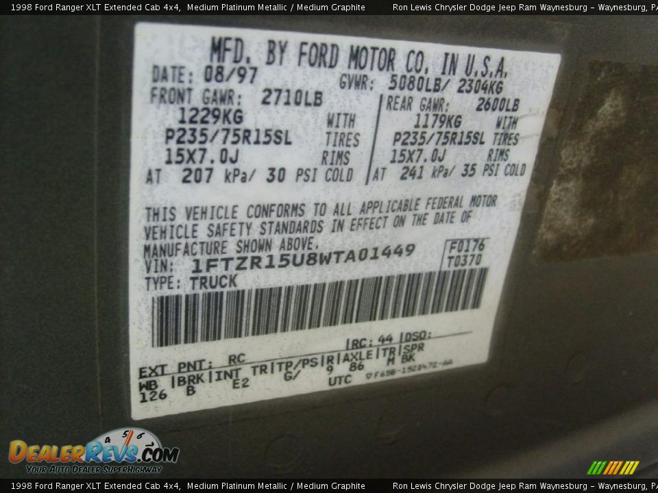 1998 Ford Ranger XLT Extended Cab 4x4 Medium Platinum Metallic / Medium Graphite Photo #21