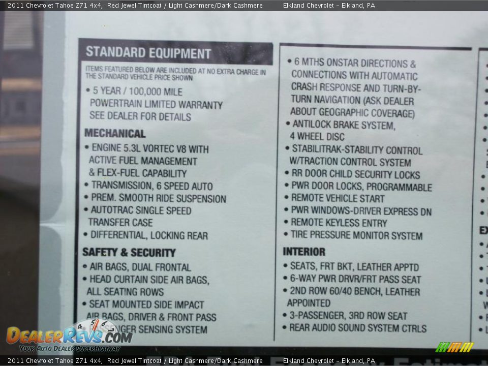 2011 Chevrolet Tahoe Z71 4x4 Window Sticker Photo #32