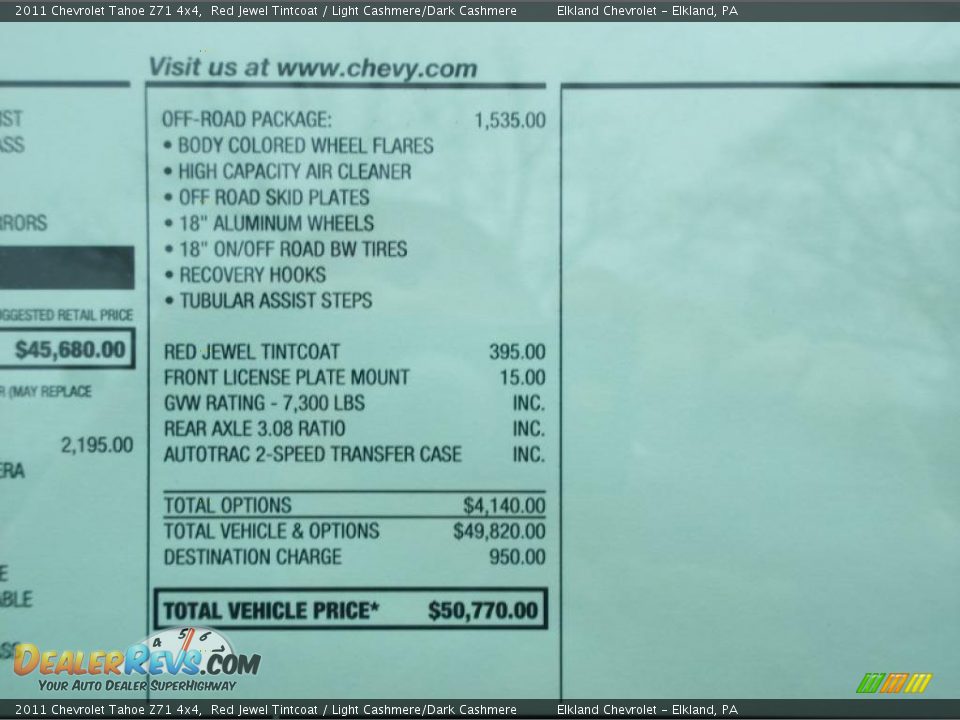 2011 Chevrolet Tahoe Z71 4x4 Window Sticker Photo #34