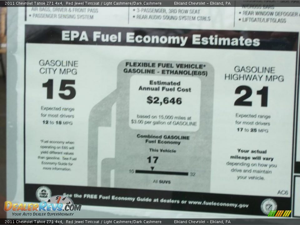 2011 Chevrolet Tahoe Z71 4x4 Window Sticker Photo #35