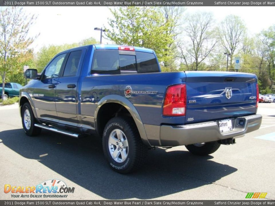 2011 Dodge Ram 1500 SLT Outdoorsman Quad Cab 4x4 Deep Water Blue Pearl / Dark Slate Gray/Medium Graystone Photo #4