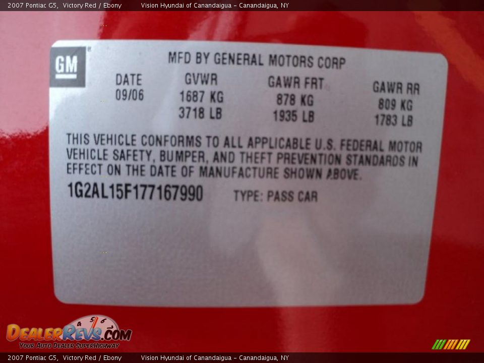 2007 Pontiac G5 Victory Red / Ebony Photo #3
