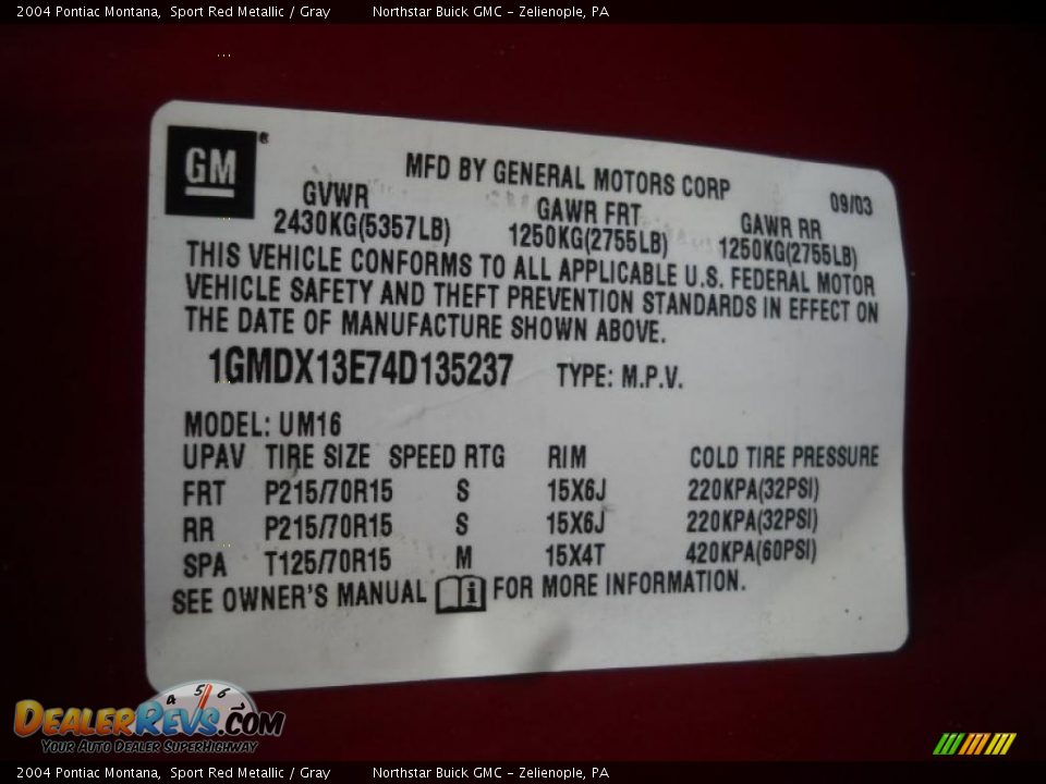 2004 Pontiac Montana Sport Red Metallic / Gray Photo #14