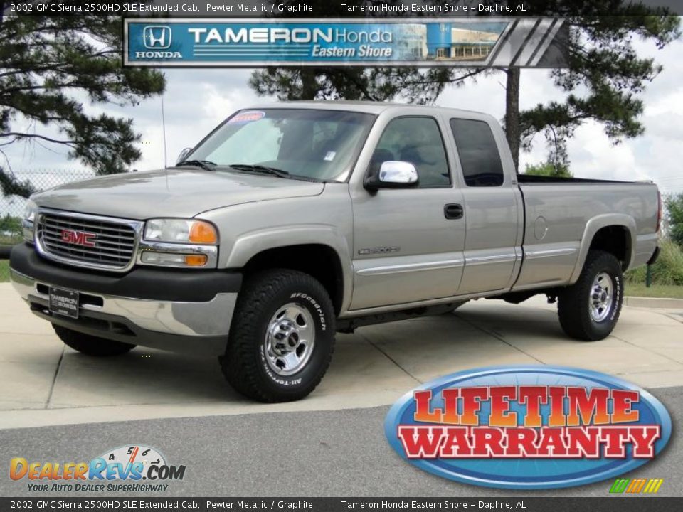 2002 GMC Sierra 2500HD SLE Extended Cab Pewter Metallic / Graphite Photo #1