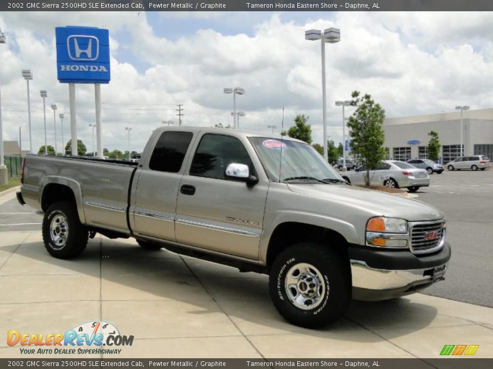 2002 GMC Sierra 2500HD SLE Extended Cab Pewter Metallic / Graphite Photo #3