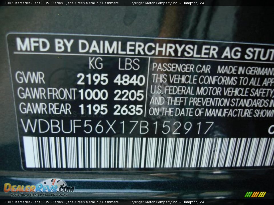 2007 Mercedes-Benz E 350 Sedan Jade Green Metallic / Cashmere Photo #19