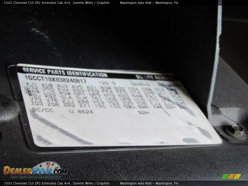 2003 Chevrolet S10 ZR2 Extended Cab 4x4 Summit White / Graphite Photo #18