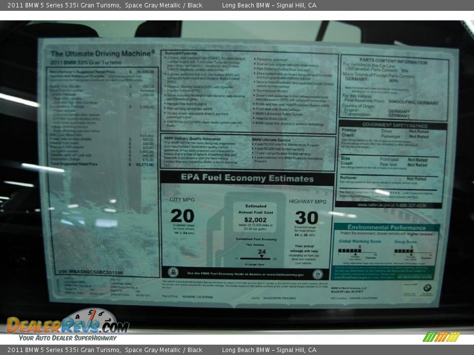 2011 BMW 5 Series 535i Gran Turismo Window Sticker Photo #14