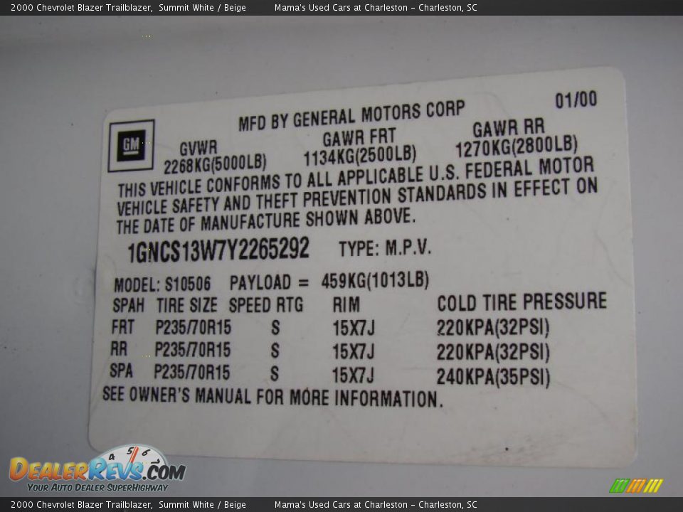 2000 Chevrolet Blazer Trailblazer Summit White / Beige Photo #29