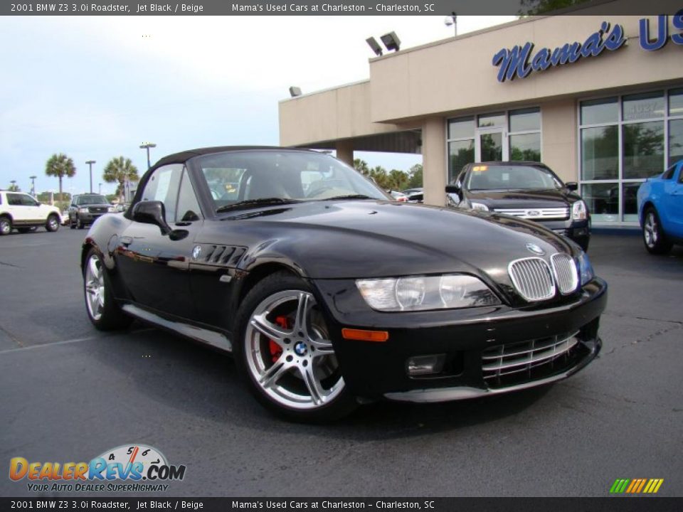 2001 BMW Z3 3.0i Roadster Jet Black / Beige Photo #24