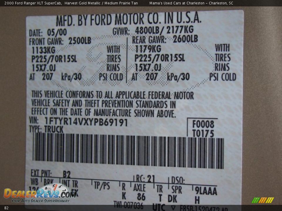 Ford Color Code B2 Harvest Gold Metallic