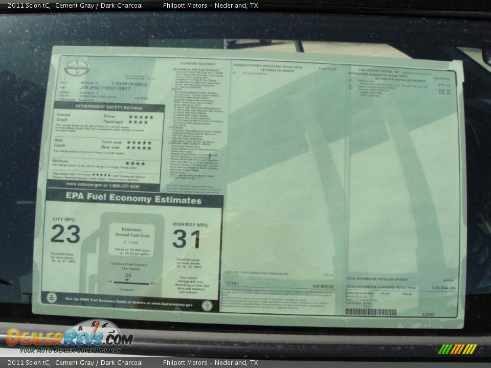 2011 Scion tC  Window Sticker Photo #34