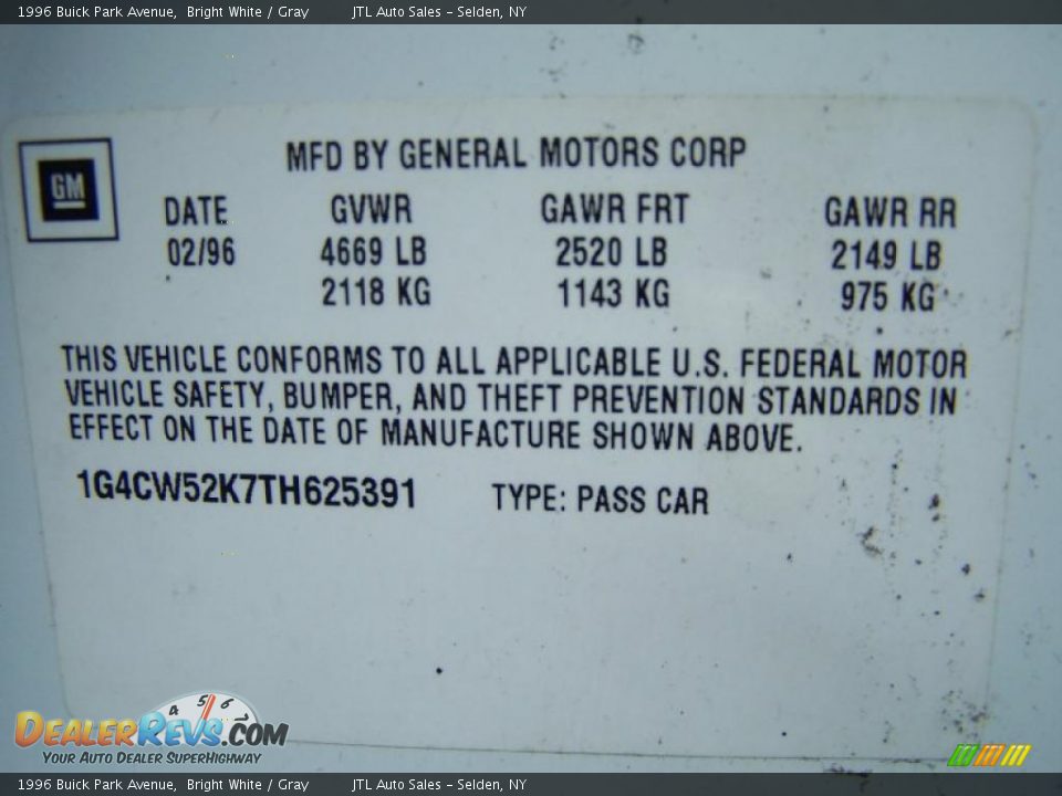 Info Tag of 1996 Buick Park Avenue  Photo #15