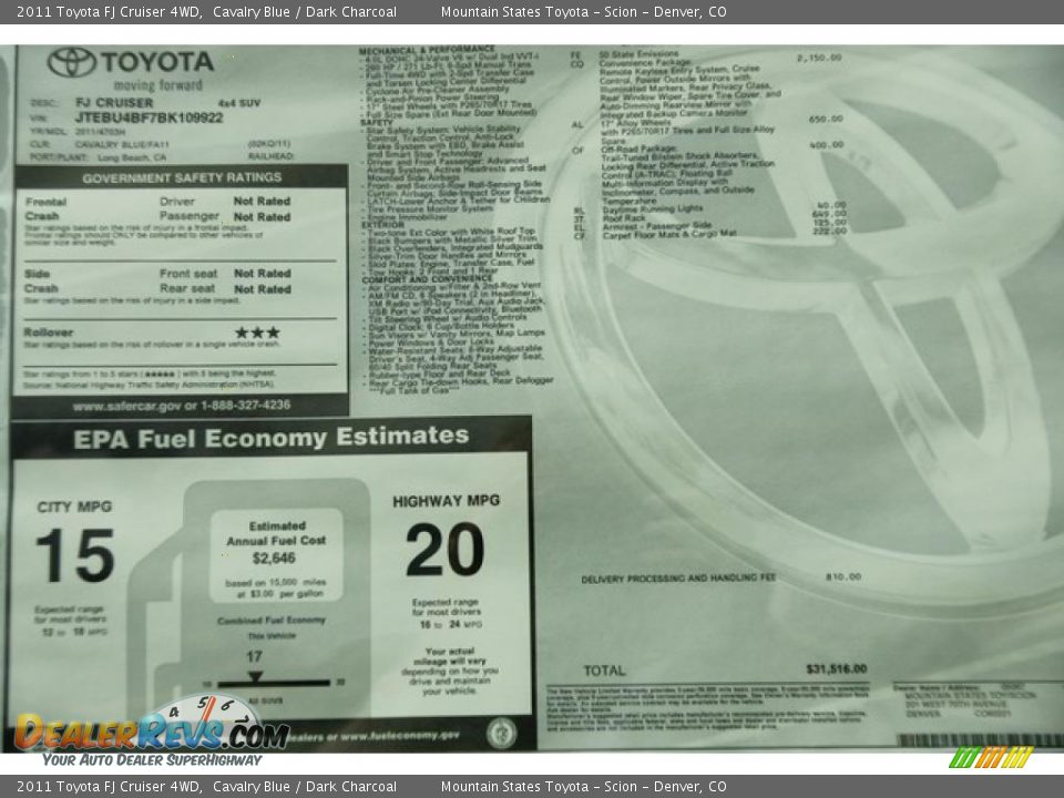 2011 Toyota FJ Cruiser 4WD Window Sticker Photo #14